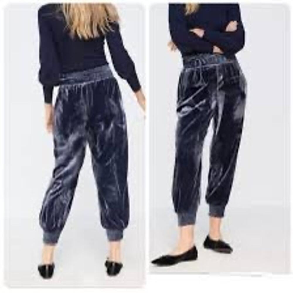 Anthropologie Blue Crushed Velvet Joggers Womens M